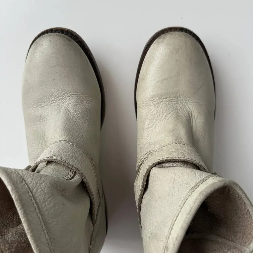 ASH Handmade Distressed‎ Moto Buckle Slouch Grey White Ankle Boots EU37 US 6